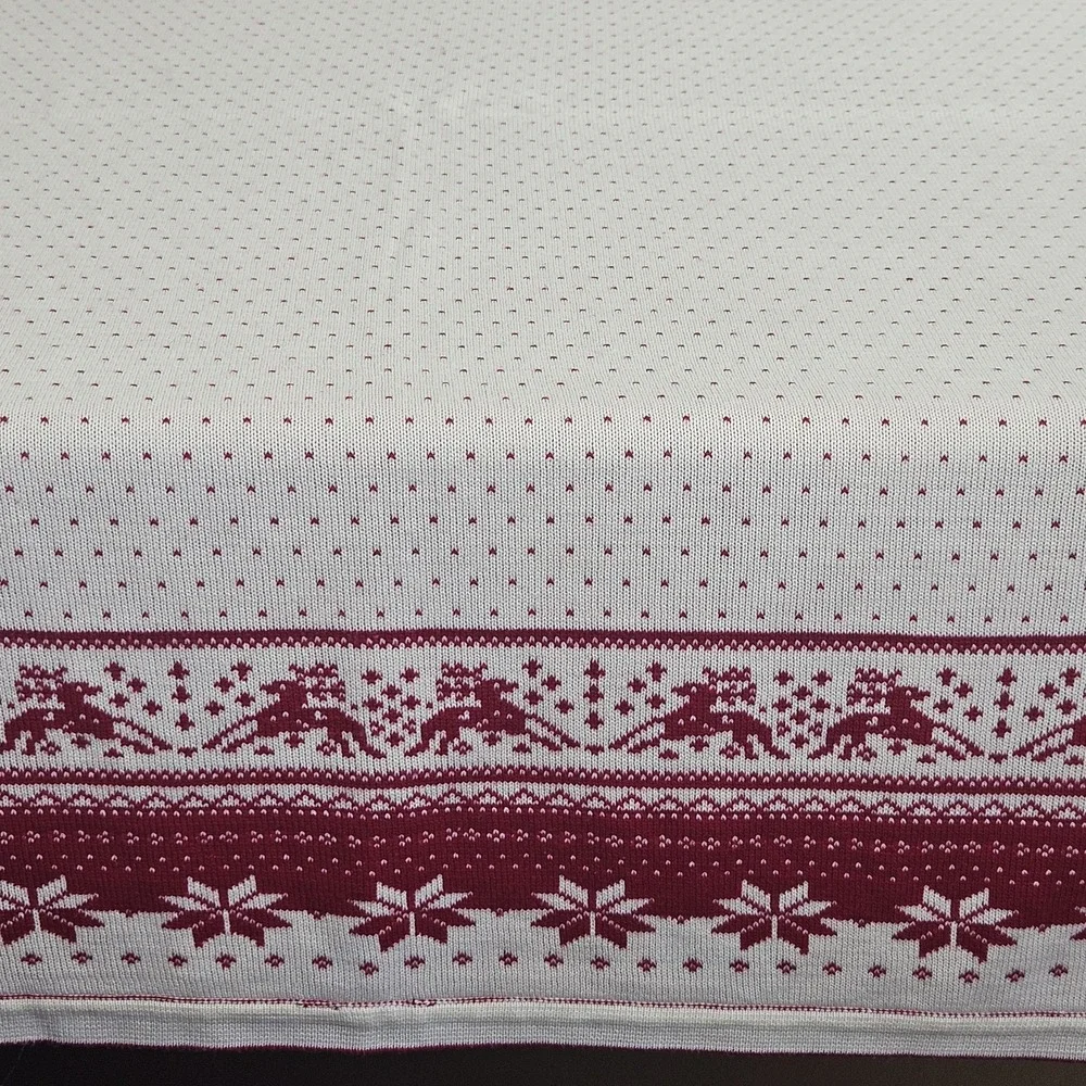 Christmas Throw Blanket Red Knit Reversible Reindeer Nordic Cozy Ski Lodge 49x68